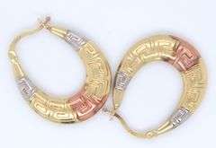 14kt Tri color gold Greek style oval hoop earrings