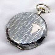 Rare 1908 Gala Swiss-Made .8 Silver Niello Pocket Watch