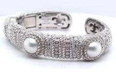 Judith Ripka sterling silver signed pearl cuff bracelet