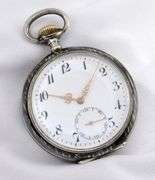 Rare 1908 Gala Swiss-Made .8 Silver Niello Pocket Watch