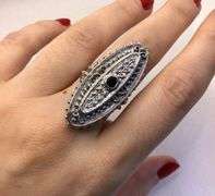 VINTAGE ART DECO 14K WHITE GOLD SAPPHIRE COCKTAIL RING