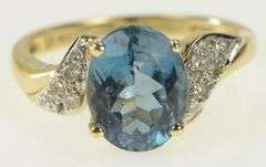 14K Yellow Gold Blue Topaz Pave Diamond Statement Ring