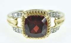 14K Yellow Gold Cushion Garnet Diamond Accent Ring