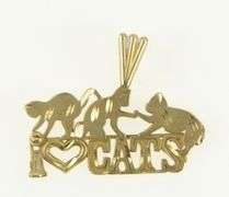 14K Yellow Gold I Love Cats Kitty Cats Kittens Playing Pendant