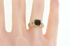 14K Yellow Gold Cushion Garnet Diamond Accent Ring
