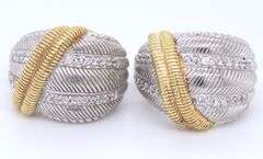 Judith Ripka 925 sterling silver CZ half moon earrings