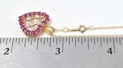 Stunning 10K Yellow Gold Ruby and Diamond Heart Pendant Necklace