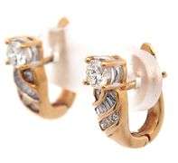 0.80ctw Round and Baguette Diamond Huggie Hoop Earrings in 18K