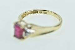 10K Yellow Gold Emerald Cut Syn. Ruby Diamond Accent Ring