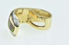 14K Yellow Gold Syn. Black Opal Diamond Inlay Curved Pendant