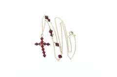 10K Yellow Gold Vintage Sim. Garnet Cross Christian Necklace
