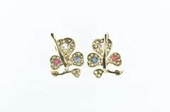 14K Yellow Gold 2 Ctw Victorian Diamond Ruby Sapphire Earrings