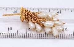 14kt Yellow gold Fresh water pearl Tassel dangle earrings