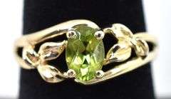 Cute 10K Yellow Gold Flower Peridot Gemstone Ring