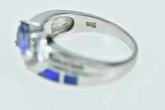 14K White Gold Pear Tanzanite Diamond Opal Vintage Ring