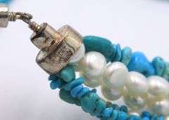 Turquoise and Pearl multi strand bead necklace