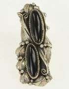 Sterling Silver Southwestern Black Onyx Leaf Feather Ring
