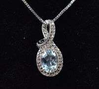 Aquamarine and Diamond Pendant Necklace in Sterling Silver
