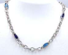925 Sterling silver Judith Ripka Turquoise and Lapis link necklace