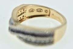 14K Rose Gold Pink Sapphire Pave Diamond Wavy Band Ring