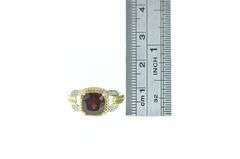 14K Yellow Gold Cushion Garnet Diamond Accent Ring