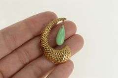 14K Yellow Gold Jadeite Drop Dangle Woven Domed Swirl Pin/Brooch