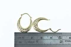 14K Yellow Gold 21.1mm Oval Greek Wave Pattern Hoop Earrings