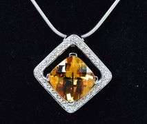 Timeless 14K White Gold Citrine and Diamond Pendant Necklace