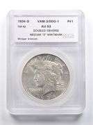 AU53 1934-D Peace Silver $1 VAM 3/DDO 1 Double OBV Med D Mintmark SEGS