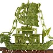 Natural Green Jade Fengshui Dragon Boat Statue