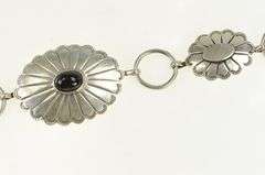 Sterling Silver Black Onyx Southwestern Stamped Oval Belt