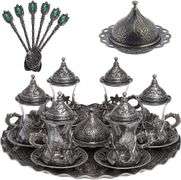 Antique Black Handmade Turkish Tea Set