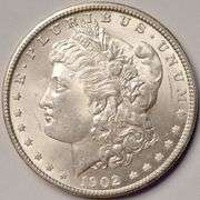 1902-O Morgan Silver Dollar, Circulated With Luster.