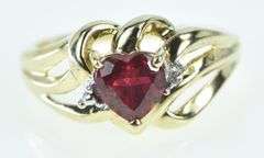 10K Yellow Gold Heart Syn. Ruby Diamond Accent Ring