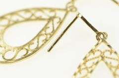 14K Yellow Gold Tear Drop Filigree Dangle Statement Earrings