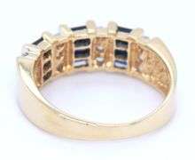 14kt Yellow gold 9 stone single cut diamond and baguette blue sapphire band