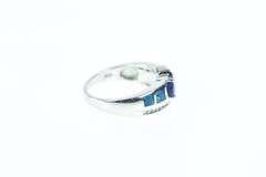 14K White Gold Pear Tanzanite Diamond Opal Vintage Ring