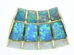 14K Yellow Gold Tri Color Syn. Opal Inlay Curved Slide Pendant
