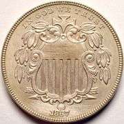 1867 Shield Nickel, Date Area Cleaned.