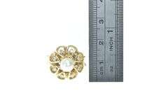 14K Yellow Gold 6.6mm Pearl Diamond Domed Flower Ring
