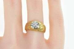 14K Yellow Gold 0.20 Ct Retro Grooved Vintage Statement Ring