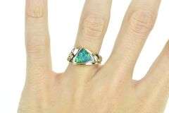 14K Yellow Gold Black Opal Inlay Vintage Geometric Ring