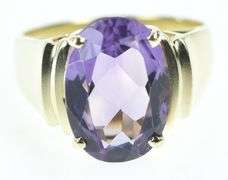 14K Yellow Gold Oval Amethyst Vintage Statement Ring