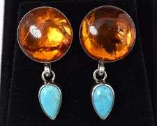 Amazing Desert Rose Trading 925 Amber and Turquoise Dangle Earrings