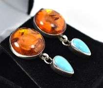 Amazing Desert Rose Trading 925 Amber and Turquoise Dangle Earrings