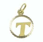 18K Yellow Gold T Letter Initial Monogram Name Charm/Pendant