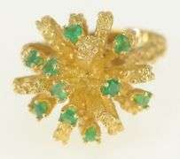 14K Yellow Gold Natural Emerald Vintage Pom Cluster Ring