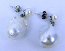 Sterling Big Baroque Pearl Dangly Earrings