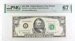 1969 $50 Boston MA US FRN Fr#2114-A 67 Superb Gem Unc EPQ PMG