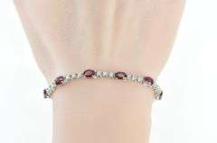 14K White Gold 6.00 Ctw Natural Ruby Diamond Tennis Bracelet
